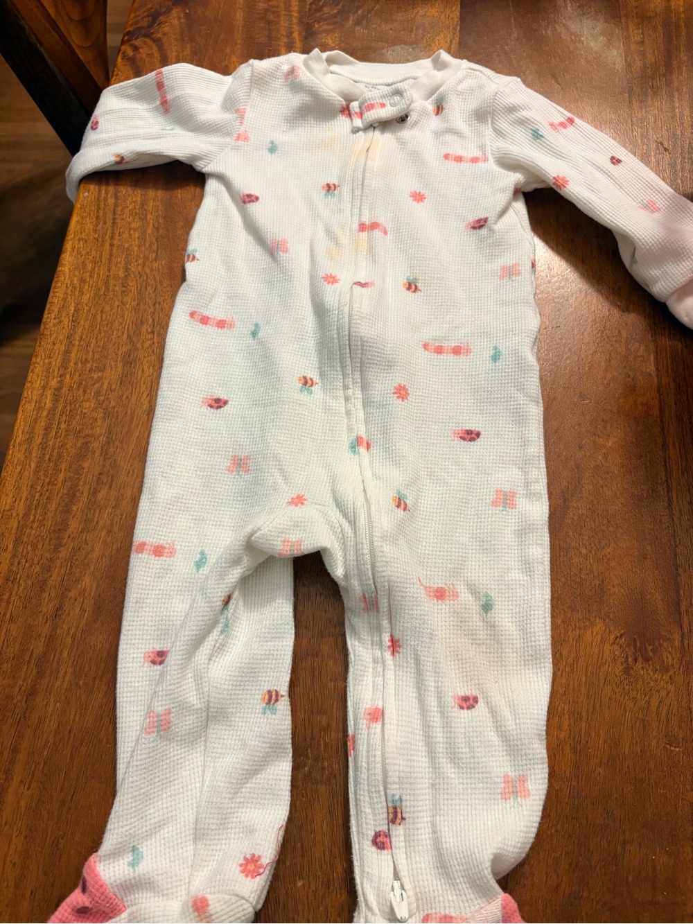 Carter's White Footed Pajama One-Piece with Pink and Teal Accents